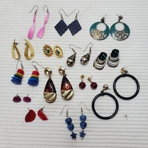 14 Vintage Earrings Pierced Earrings Metal 1980 1990 Fun Bright Fashion Lot